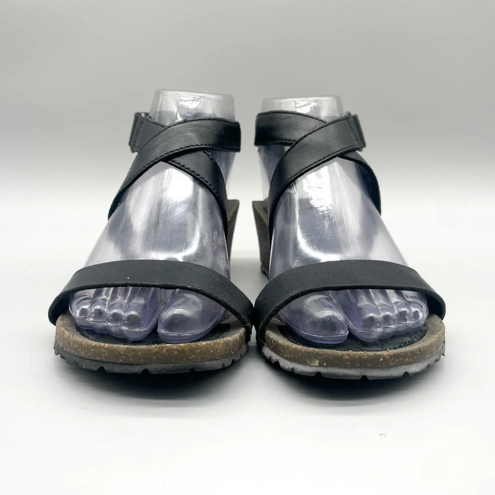 Teva Womens 6.5 Cabrillo Wedge Strappy Sandals Black Leather Gorpcore Boho Heel